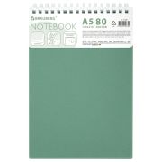 Блокнот А5, 80 л., силиконовый гребень, обложка пластик, клетка, BRAUBERG, зеленый, 117560