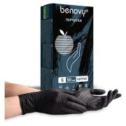 Перчатки нитриловые смотровые 50 пар (100 шт.) размер S (малый) черные BENOVY MultiColor, ЧЗ, К