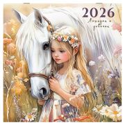 Календарь настенный перекидной 2026 г., BRAUBERG, 12 листов, 28,5х28,5 см, «Лошадка и девочка», 116937