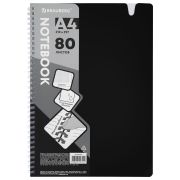 Тетрадь обложка пластик, А4 80 л., гребень мягкий, вырубка для ручки, клетка, BRAUBERG, черный, 405371