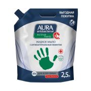 Мыло жидкое антибактериальное для всей семьи 2,5 л, AURA ANTIBACTERIAL «Алоэ вера», дой-пак, 13767