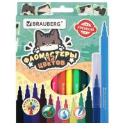 Фломастеры кросс-серия МИЛЫЕ КОТЫ, 12 цветов, вентилируемый колпачок, картонная коробка с европодвесом, BRAUBERG, 152620