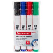 Маркеры стираемые для белой доски, НАБОР 4 ЦВЕТА, BRAUBERG «ULTRA WHITEBOARD MARKER», 3 мм, 152635