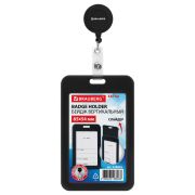 Бейдж вертикальный (85х54 мм), с рулеткой 70 см с клипом, СЛАЙДЕР, черный, BRAUBERG EXTRA, 238845