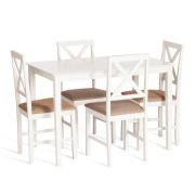 Обеденный комплект Хадсон (стол + 4 стула)/ Hudson Dining Set дерево гевея/мдф, стол: 110х70х75см / стул: 44х42х89см, ivory white (слоновая кость), ткань кор.-зол
