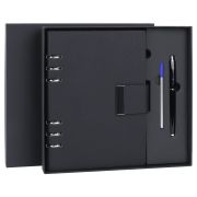 Ежедневник на кольцах в наборе с ручкой А5, 165x229 мм, BRAUBERG «Lux», под кожу, 100 листов, черный, 116856