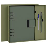 Ежедневник на кольцах в наборе с ручкой А5, 165x229 мм, BRAUBERG «Lux», под кожу, 100 листов, зеленый, 116858