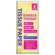 Цветная бумага ТИШЬЮ 17 г/м2, 50х66 см, 50 листов, лимонный цвет, ЗОЛОТАЯ СКАЗКА, 116487