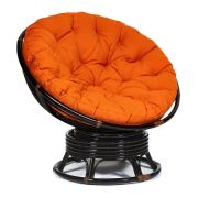 Кресло-качалка PAPASAN/ПАПАСАН w 23/01 B /с подушкой/ 115х78х104 см, Antique brown (античный черно-коричневый), ткань Оранжевый, С 23