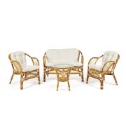 КОМПЛЕКТ « NEW BOGOTA ECO SKIN » ( диван + 2 кресла + стол со стеклом ) /с подушками/ ротанг, кр:61х67х78,5см, дв:108х66х78,5см, ст:D60х56,5см, Natural (натуральный)