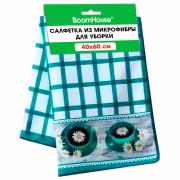 Салфетка из МИКРОФИБРЫ универсальная, 40х60 см, бирюзовая клетка, орнамент, 240 г/м2, BOOMHOUSE (БУМХАУС), 700879