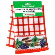 Салфетка из МИКРОФИБРЫ универсальная, 40х60 см, красная клетка, орнамент, 240 г/м2, BOOMHOUSE (БУМХАУС), 700880