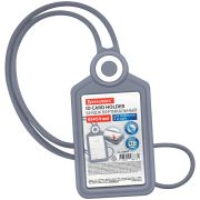 Бейдж вертикальный для пропуска и ID-карт, СИЛИКОНОВЫЙ, 85х54 мм, шнурок 42 см, серый, BRAUBERG, 238905