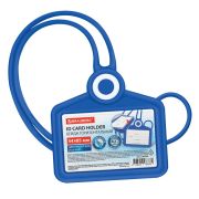 Бейдж горизонтальный для пропуска и ID-карт, СИЛИКОНОВЫЙ, 54х85 мм, шнурок 42 см, синий, BRAUBERG, 238906