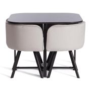 Комплект (стол, 4 стула) QUADRON (mod. PT14) Стол: МДФ/металл, стул: металл/велюр, 100х100х73 см, 69х56х71 см, Light-grey(св-серый) HLR-14/чёрный