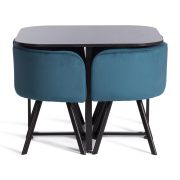 Комплект (стол, 4 стула) QUADRON (mod. PT14) Стол: МДФ/металл, стул: металл/велюр, 100х100х73 см, 69х56х71 см, Blue (синий/бирюзовый) HLR62/черн.