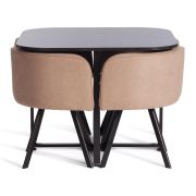 Комплект (стол, 4 стула) QUADRON (mod. PT14) Стол: МДФ/металл, стул: металл/шенилл, 100х100х73 см, 69х56х71 см, Beige (Бежевый) LY1701-4/черный