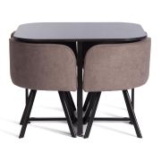 Комплект (стол, 4 стула) QUADRON (mod. PT14) Стол: МДФ/металл, стул: металл/шенилл, 100х100х73 см, 69х56х71 см, Mocha (мокко) LY1701-27/черный