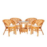 Комплект «PELANGI» 02/15 ( стол со стеклом + 4 кресла ) [с подушками] ротанг, кресло 65х65х77см, стол диаметр 64х61см, Honey (мед)