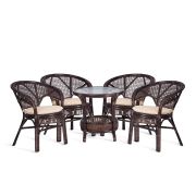 Комплект «PELANGI» 02/15 ( стол со стеклом + 4 кресла ) [с подушками] ротанг, кресло 65х65х77см, стол диаметр 64х61см, walnut (грецкий орех)