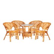 Комплект «PELANGI» 02/15 ( стол со стеклом + 4 кресла ) [без подушек] ротанг, кресло 65х65х77см, стол диаметр 64х61см, Honey (мед)