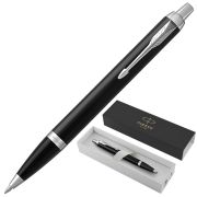 Ручка шариковая PARKER «IM Core Black Lacquer CT», черный глянцевый лак, детали хром, синяя, 1931665