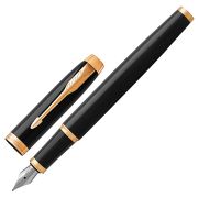 Ручка перьевая PARKER «IM Core Black Lacquer GT», черный глянцевый лак, позолота, синяя, 1931645