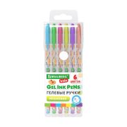 Ручки гелевые НЕОНОВЫЕ BRAUBERG KIDS «CUTE ANIMALS», НАБОР 6 ЦВЕТОВ, корпус с печатью, узел 1 мм, линия письма 0,7 мм, 144442