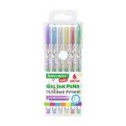 Ручки гелевые С БЛЕСТКАМИ BRAUBERG KIDS «CUTE ANIMALS», НАБОР 6 ЦВЕТОВ, корпус с печатью, узел 1 мм, линия письма 0,7 мм, 144443
