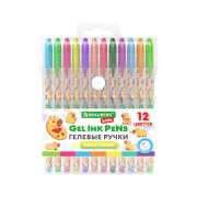 Ручки гелевые НЕОНОВЫЕ BRAUBERG KIDS «CUTE ANIMALS», НАБОР 12 ЦВЕТОВ, корпус с печатью, узел 1 мм, линия письма 0,7 мм, 144444