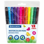 Фломастеры BRAUBERG «Wonderful butterfly», 12 цветов, вентилируемый колпачок, ПВХ-упаковка, 150522