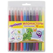 Фломастеры ЮНЛАНДИЯ 12 цветов, «ЗООПАРК», трехгранные, вентилируемый колпачок, 151425