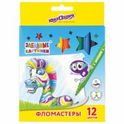Фломастеры ЮНЛАНДИЯ 12 цветов, «ЗАБАВНЫЕ КАРТИНКИ», вентилируемый колпачок, картон, 151678