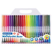 Фломастеры BRAUBERG «PREMIUM», 24 цвета, КОРПУС С ПЕЧАТЬЮ, вентилируемый колпачок, ПВХ-упаковка с европодвесом, 151944