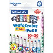 Фломастеры двусторонние утолщенные BRAUBERG «PREMIUM» «BI-COLOR», 10 шт., 20 цветов, двухцветные, вентилируемый колпачок, 151945