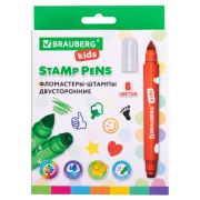 Фломастеры-штампы двусторонние «FUNNY STAMPS», 8 цветов, BRAUBERG KIDS, картонная коробка с европодвесом, 152179