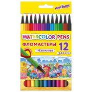 Фломастеры ЮНЛАНДИЯ «ДОМИКИ», 12 цветов, трехгранные, вентилируемый колпачок, картон, 152182