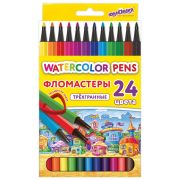 Фломастеры ЮНЛАНДИЯ «ДОМИКИ», 24 цвета, трехгранные, вентилируемый колпачок, картон, 152183