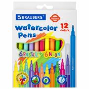 Фломастеры 6 неоновых + 6 пастельных, вентилируемый колпачок BRAUBERG «PREMIUM», картонная коробка, 152198