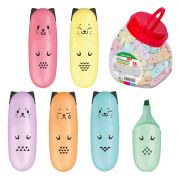 Текстовыделитель мини BRAUBERG KIDS «CUTE CATS PASTEL», АССОРТИ В ПЛАСТИКОВОЙ БАНКЕ, линия 1-5 мм, 152434.