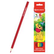Карандаши цветные BRAUBERG «My lovely dogs», 6 цветов, шестигранные, грифель 3 мм, натуральное дерево, 180518