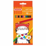 Карандаши цветные ПИФАГОР «КОТИК», 12 цветов, шестигранные, 181340