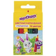 Карандаши цветные утолщенные ЮНЛАНДИЯ «МАЛЫШИ-КАРАНДАШИ», 6 цветов, укороченные, шестигранные, грифель 5 мм, натуральное дерево, 181375