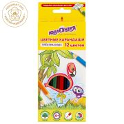 Карандаши цветные ЮНЛАНДИЯ «ТРОПИКИ», 12 цветов, с РАСКРАСКОЙ, трехгранные, грифель 3 мм, натуральное дерево, 181647