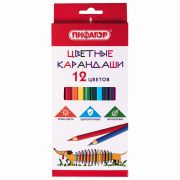 Карандаши цветные ПИФАГОР «Веселая такса», 12 цветов, шестигранные, натуральное дерево, 181806