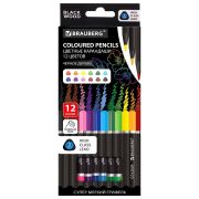 Карандаши цветные чёрное дерево BRAUBERG BLACK WOOD, 12 цветов, трехгранные, мягкий грифель 3 мм, 181948