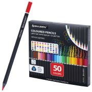 Карандаши цветные чёрное дерево BRAUBERG BLACK WOOD, 50 цветов, мягкий грифель 3 мм, 182043