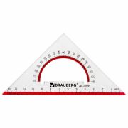 Треугольник пластиковый, угол 45, 13 см, BRAUBERG «Crystal», с транспортиром, прозрачный, с выделенной шкалой, 210293