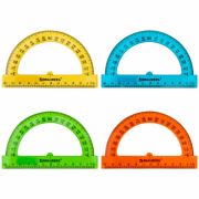Транспортир 12 см, 180 градусов, BRAUBERG, прозрачный, неоновый, ассорти, 210849