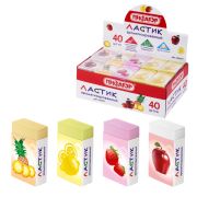 Ластик ПИФАГОР «Фрукты», 35х21х9 мм, ароматизированный, ассорти, картонный держатель, 222477